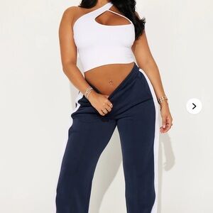 Fashion Nova Navy and White Track Pants